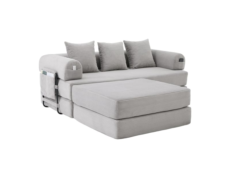  Canapé modulable 3 places en velours côtelé avec pouf gris clair W2845S00386 - Conforama B