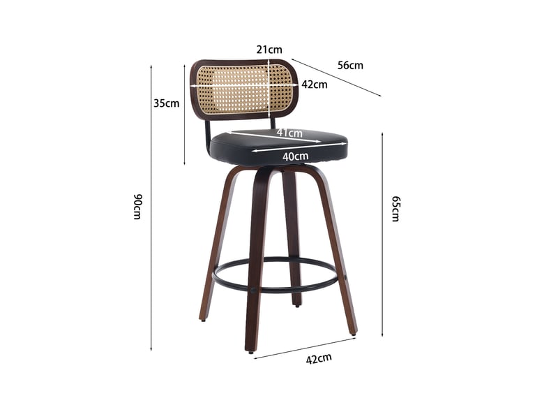 Tabouret de bar pivotant dossier cannage assise pu noir cravdom - Conforama E