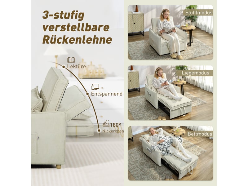  Fauteuil convertible 3 en 1 en tissu chenille avec coussin crème  - Conforama E