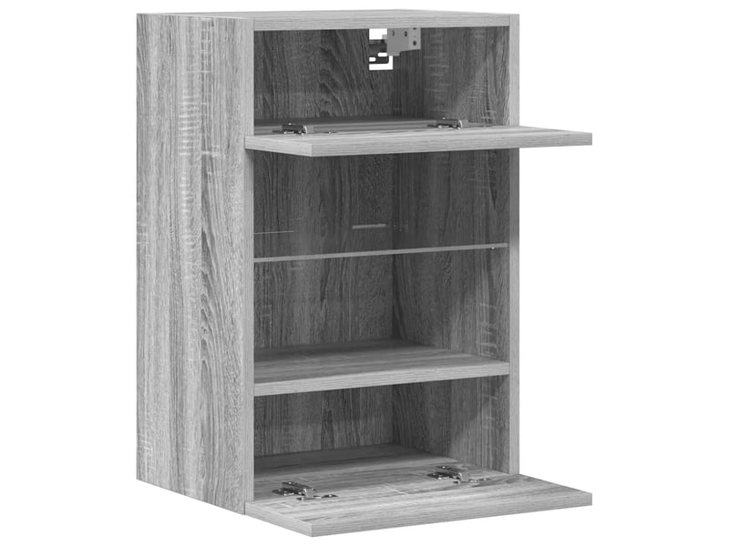  Lot de 2 meubles muraux avec lumières led pour tv rangement contemporain 40 x 30 x 60 cm en bois d'ingénierie gris 02_0049380  - Conforama C