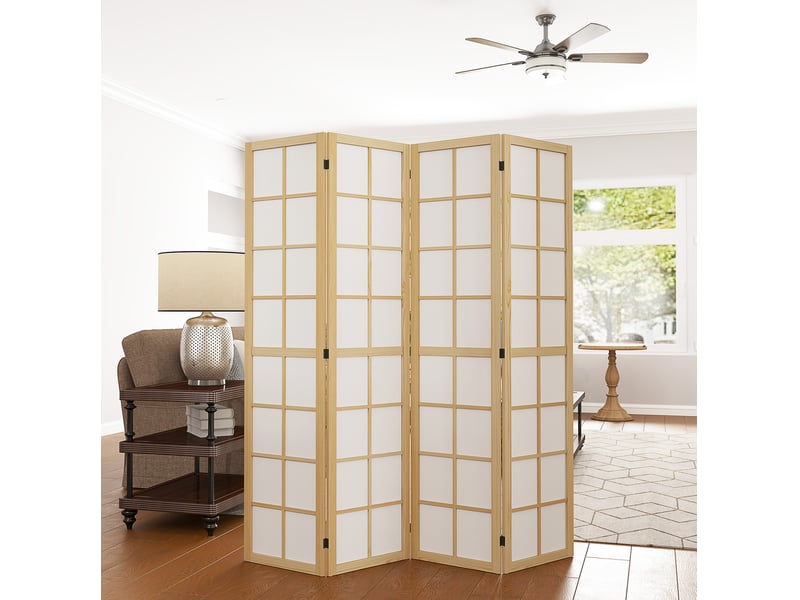  Paravent intérieur 4 panneaux 160 x 170 cm – bois naturel – pliable, séparateur d'espace et intimité  - Conforama B