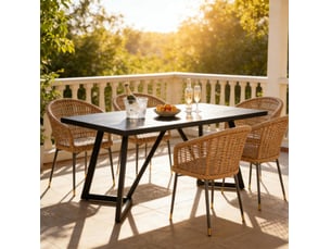 Table de salle à manger rectangulaire 180 cm avec plateau en mdf et pieds métalliques noirs pour salle à manger