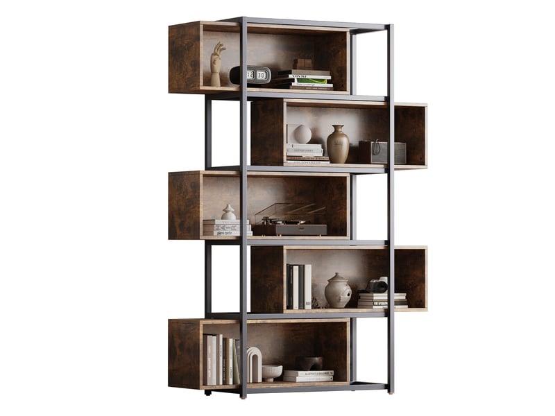  Bibliothèque 5 niveaux en mdf et acier marron et noir 121 x 35 x 176 cm  - Conforama E