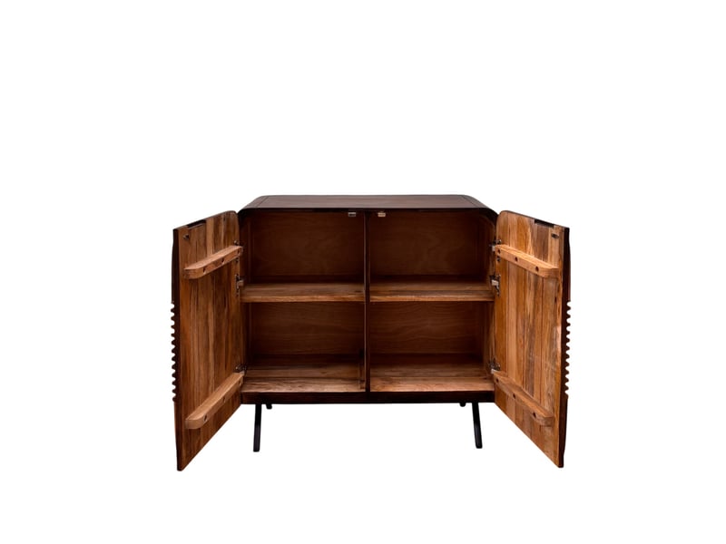 Buffet à 2 portes en bois de manguer couleur noyer avec pieds noirs - Conforama D