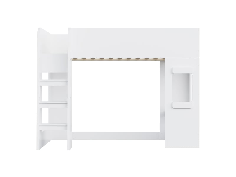 Lit mezzanine en bois 90 × 200 cm, avec bandeau lumineux, petit bureau, barrière de sécurité haute, lit enfant, lit simple, blanc  - Conforama E