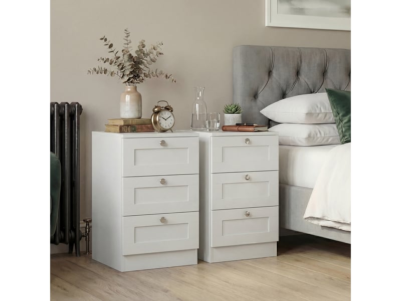  Table de chevet altino 3 tiroirs, commode de nuit, chambre, set de 2, 62x40x36cm, blanc 3332178 - Conforama B