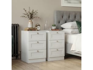 Table de chevet altino 3 tiroirs, commode de nuit, chambre, set de 2, 62x40x36cm, blanc