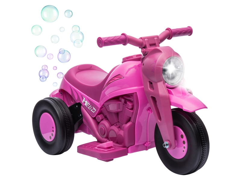  Moto électrique enfants 2-5 ans, 3 roues, 6 v, 3 kmh, avec fonction de bulles, effets lumineux et sonores, rose  - Conforama A