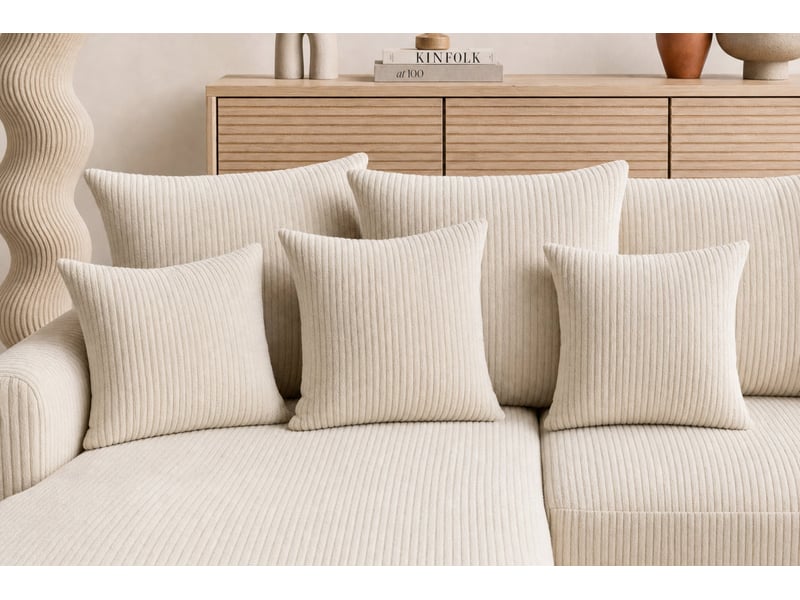  Portofino - canapé d'angle convertible petit velours côtelé 3 places beige  - Conforama E