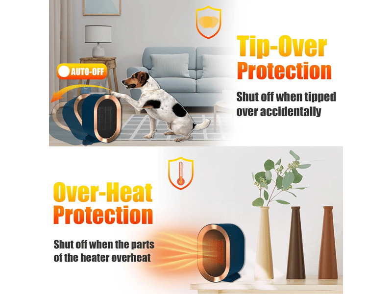  Chauffage électrique d'intérieur, petit chauffage portable pour bureaux, terrasses, garages, maisons, avec protection contre la surchauffe, 800 w, bleu  - Conforama C