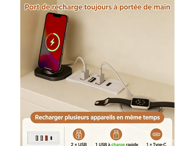  Canapé-lit 1 place 90x190 cm avec lit gigogne 90x190 cm - cadre bois blanc, panneau arrière avec rangement, station de charge usbusb-c, sommier à lattes, matelas non inclus  - Conforama R