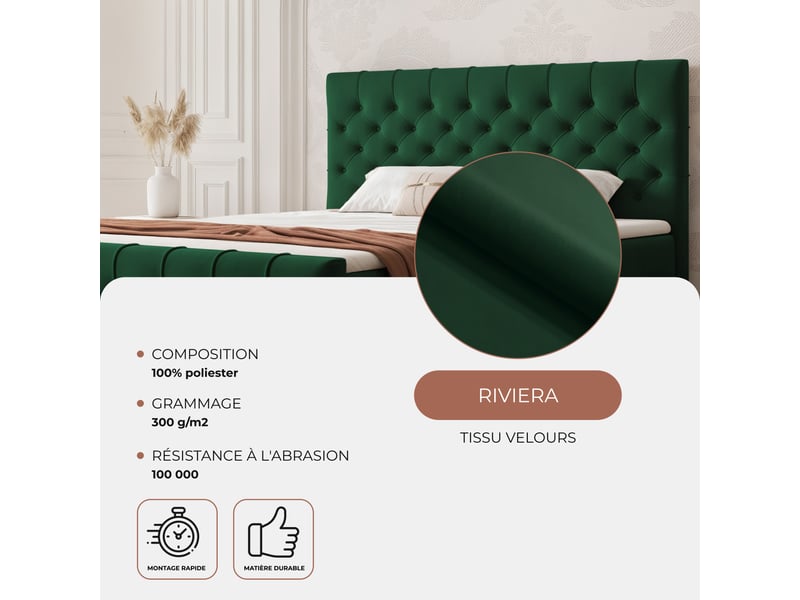  Lit adulte jolie - 160x200 cm - avec matelas à ressorts - coffre de rangement à ouverture latérale - vert JOLIE - Conforama C