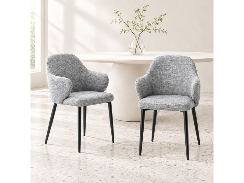  Lot de 2 chaises de salle à manger,53x56,5x83 cm,tissu et métal noir,gris  - Conforama B