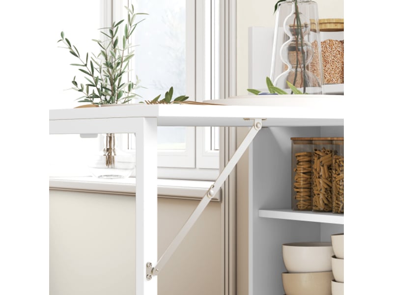 Table pliante gain de place : se déploie selon vos besoins et intègre 4 étagères pratiques avec dispositif anti-basculement.  - Conforama W