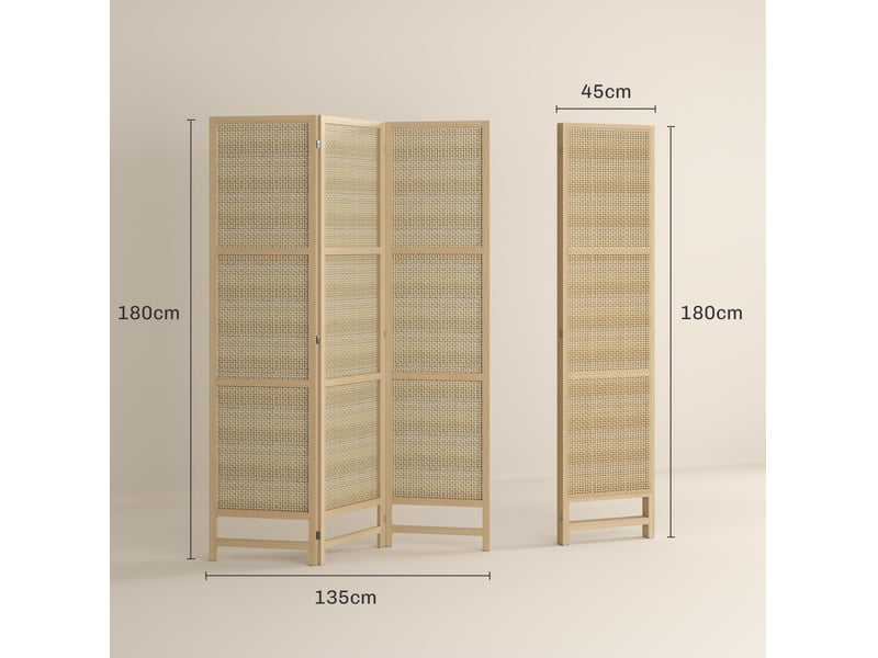 Paravent intérieur 3 panneaux 135 x 180 cm – naturel – pliable, séparation d’espace et intimité visuelle - Conforama C