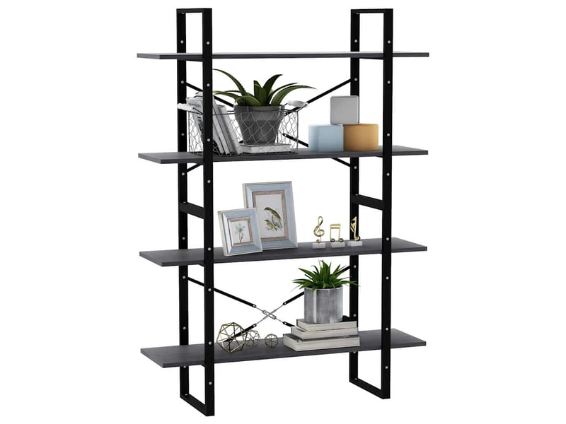  Bibliothèque à 4 niveaux, armoire à livres gris 100x30x140 cm bois de pin massif  - Conforama D