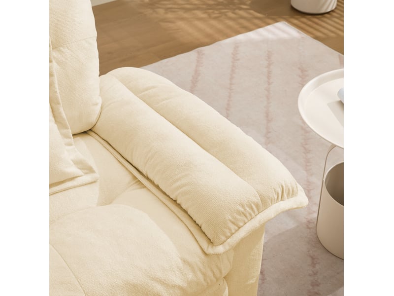  Fauteuil 116x84x96 cm, pivotant 360°, ergonomique, coussin de soutien, base métal, pour salon, chambre, chenille beige  - Conforama E