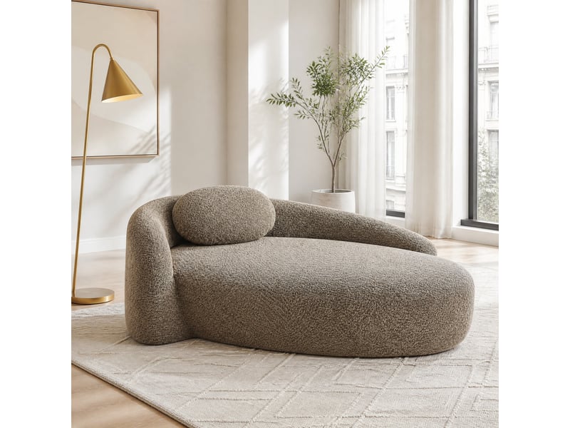  Canapé droit fixe 1 place en tissu bouclette marron, design arrondi avec coussin, idéal pour petits espaces  - Conforama B