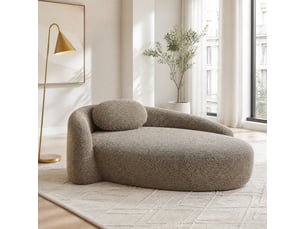 Canapé droit fixe 1 place en tissu bouclette marron, design arrondi avec coussin, idéal pour petits espaces