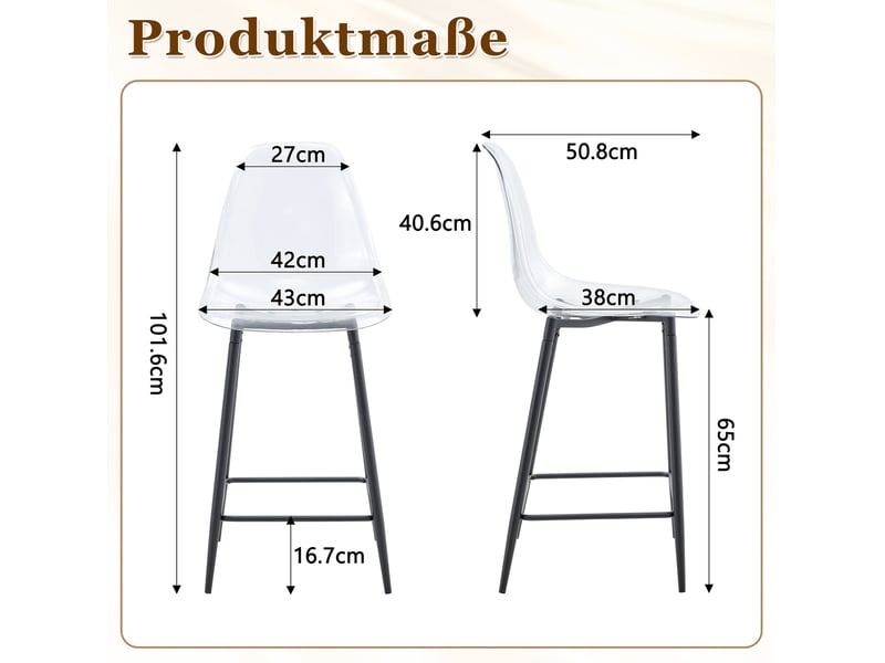  Tabouret de bar transparent design moderne avec repose-pieds et structure métallique en plastique noir  - Conforama D