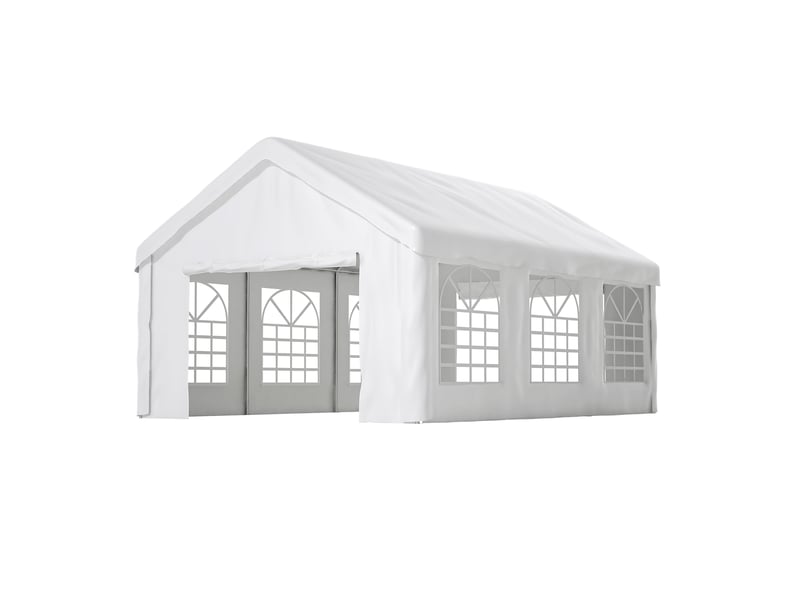  Garage automobile 4 x 6 m blanc avec portes enroulables avant et arrière, abri pe à structure en acier renforcée  - Conforama A