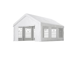 Garage automobile 4 x 6 m blanc avec portes enroulables avant et arrière, abri pe à structure en acier renforcée