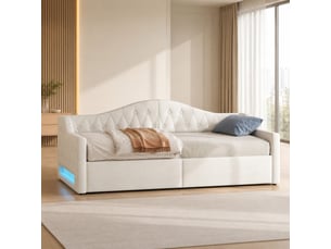 Lit avec rangement 90x200 cm <strong>BEAOK</strong>  <strong></strong> coloris beige