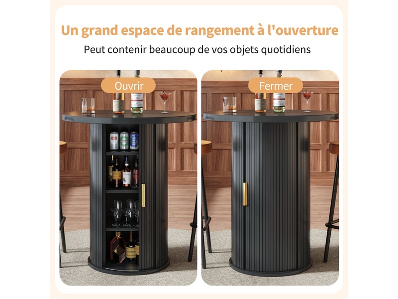 Table de bar ronde avec rangement mange-debout aspect bois table haute pour salon 60x60x91cm - Conforama R