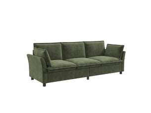 Canapé 3 places en chenille vert, divan moderne avec accoudoirs incurvés, canapé modulable très confortable pour salon et appartement