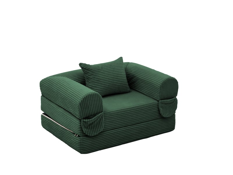  Fauteuil convertible 2 en 1 sans outil, velours côtelé vert  - Conforama A