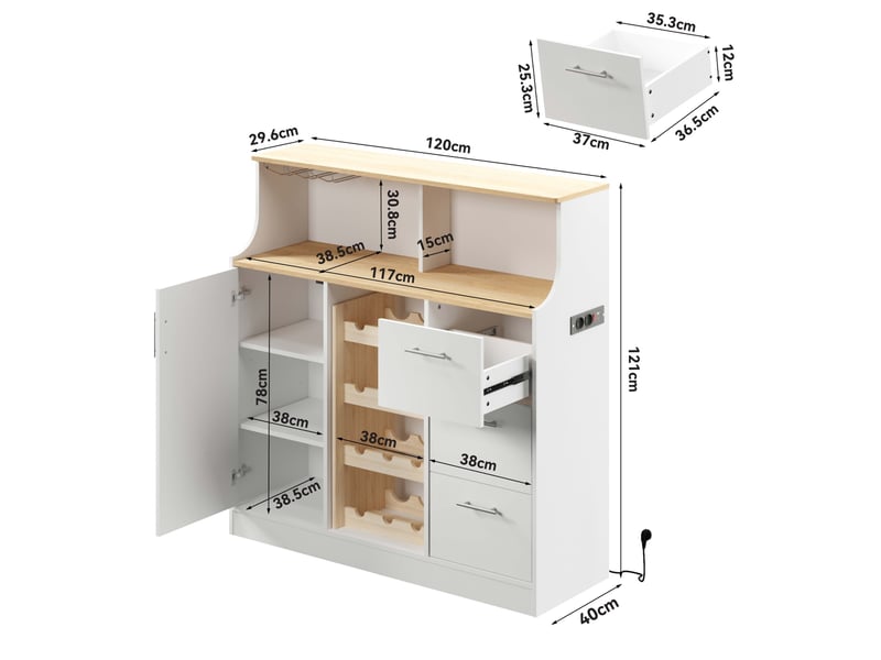 Buffet bar avec led - porte-verres, rangement vin, prises - cuisinerestaurant - Conforama D