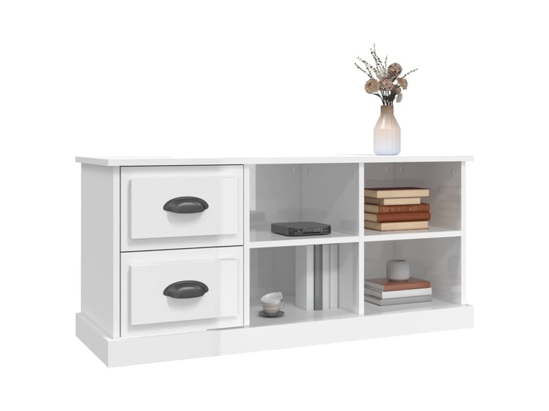  Meuble tv - banc tv - meuble de rangement blanc brillant 102x35,5x47,5 cm bois d'ingénierie  - Conforama D