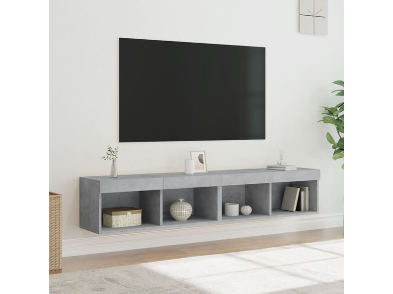  Meubles tv - banc tv - meuble de rangement avec lumières led 2 pcs gris béton 80x30x30 cm  - Conforama E