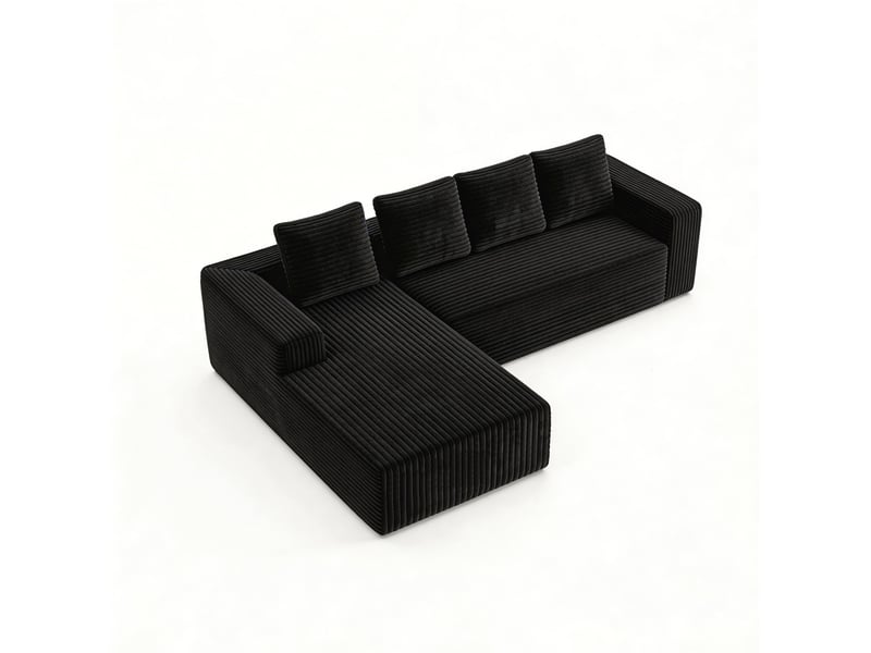 Canapé modulaire avec méridienne réversible, assise moelleuse et sans montage en velours côtelé noir - Conforama A