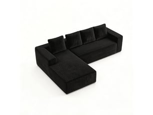 Canapé modulaire avec méridienne réversible, assise moelleuse et sans montage en velours côtelé noir