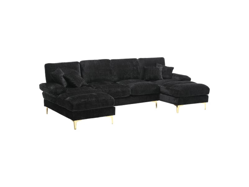  Canapé d'angle, canapé 4 places sectionnel en forme de u en chenille avec deux sièges inclinables, noir  - Conforama A