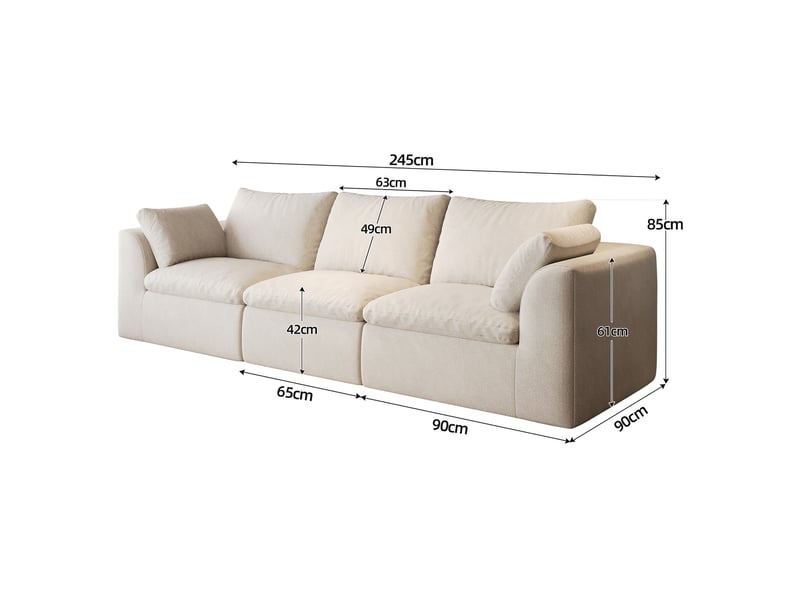 Canapé droit 4 places en tissu lin beige et blanc, 245 cm, mousse compressée IKSETERA TRADING LTD - Conforama C