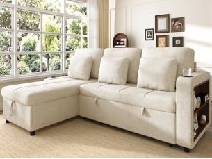 Canapé d'angle réversible convertible SEYAKANY 3 places Tissu beige avec coffre de rangement