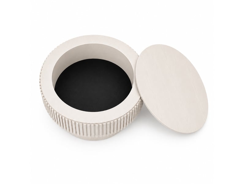  Table basse ronde 75 cm – blanc crème – coffre caché, design moderne avec rangement discret pour salon ou bureau  - Conforama A