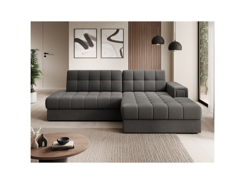 Canapé d'angle convertible cubito gris 240 cm avec coffre et couchage - Conforama E