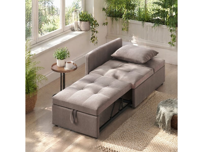 Canapé convertible 3 en 1 avec dossier réglable et coussin, pour petits espaces, en tissu lin gris compact  - Conforama C