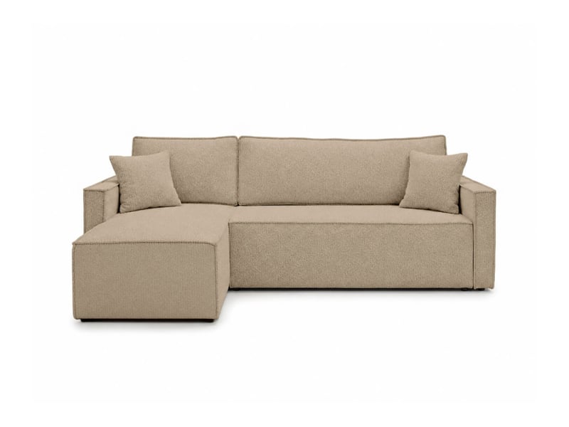  Farah - canapé d'angle reversible convertible 4 places accoudoirs slim en tissu bouclettes généreuses  - Conforama E