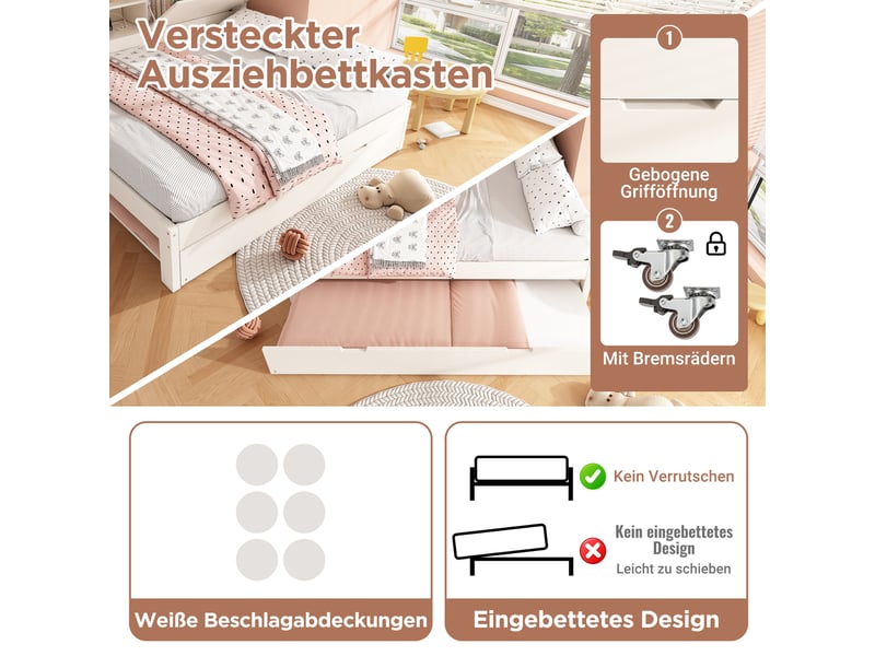  Lit avec rangement 90x190 cm, coffre caché et usb-c, blanc  - Conforama E