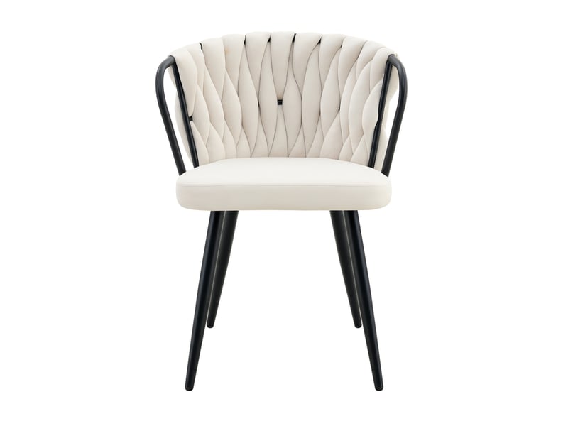  Chaise de salle à manger en velours avec dossier tressé ergonomique et pieds métalliques noirs, beige  - Conforama A