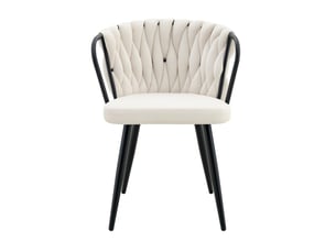 Chaise de salle à manger en velours avec dossier tressé ergonomique et pieds métalliques noirs, beige