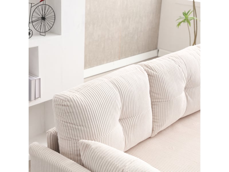Canapé modulable d'angle convertible avec rangement intégré en velours côtelé beige structure bois massif - Conforama E