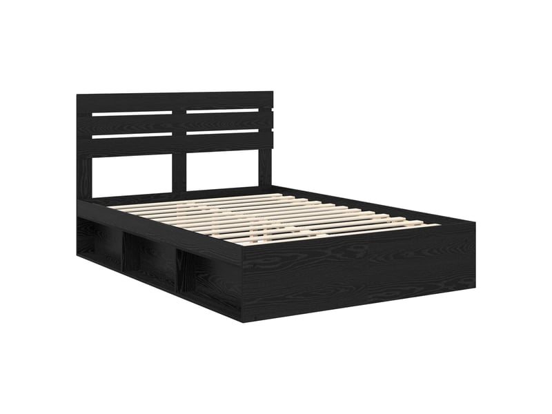 Lit double- lit adulte - cadre de lit avec tête de lit noir 150 x 200 cm pin massif - Conforama C