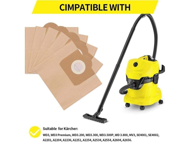  Enowelir 10 sacs à poussière en papier pour aspirateur kärcher wd3 wd3 premium se4001 mv3 wd3200 wd3500p a2204 a2534  - Conforama D