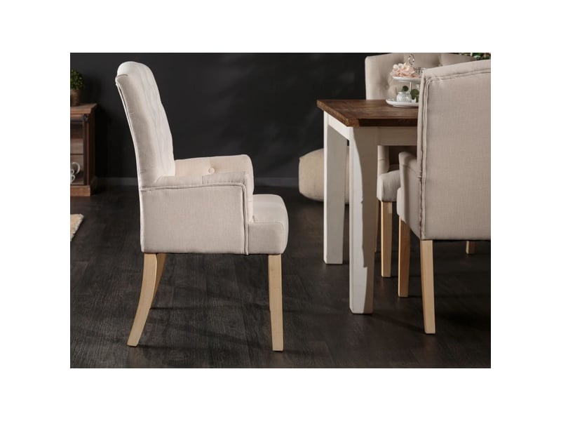  Lot de 2 fauteuils de table regina beige capitonnés – accoudoirs rembourrés et pieds en bois massif clair  - Conforama D