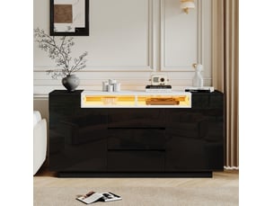 Buffet 2 porte(s)  3 tiroir(s) <strong>HAUSS SPOLE</strong> <strong></strong> - 140 cm coloris noir 